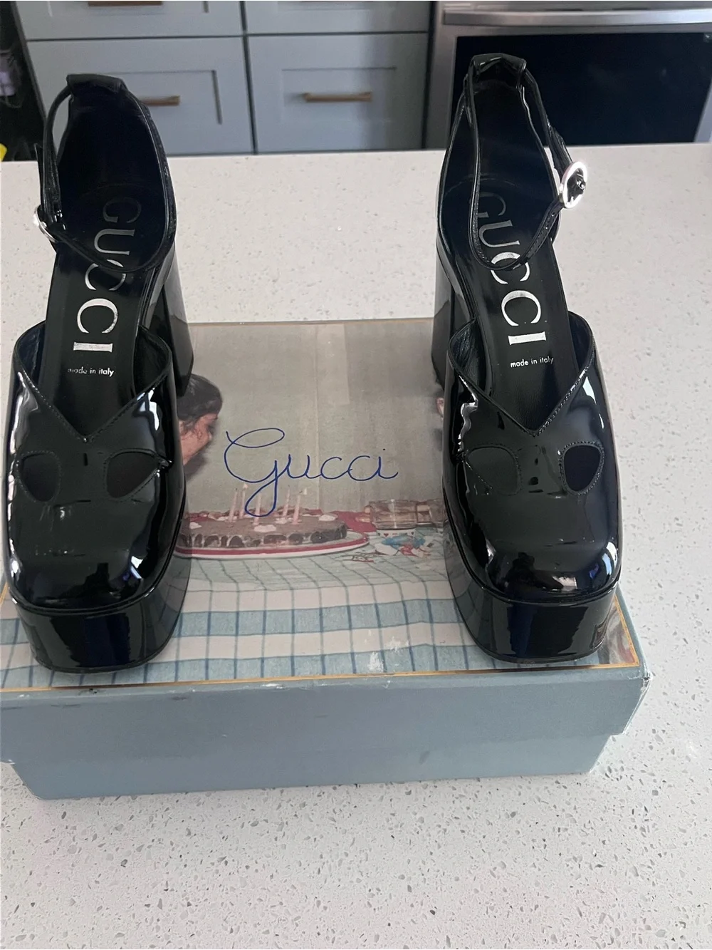Gucci Black Patent Platform Mary Jane Heels